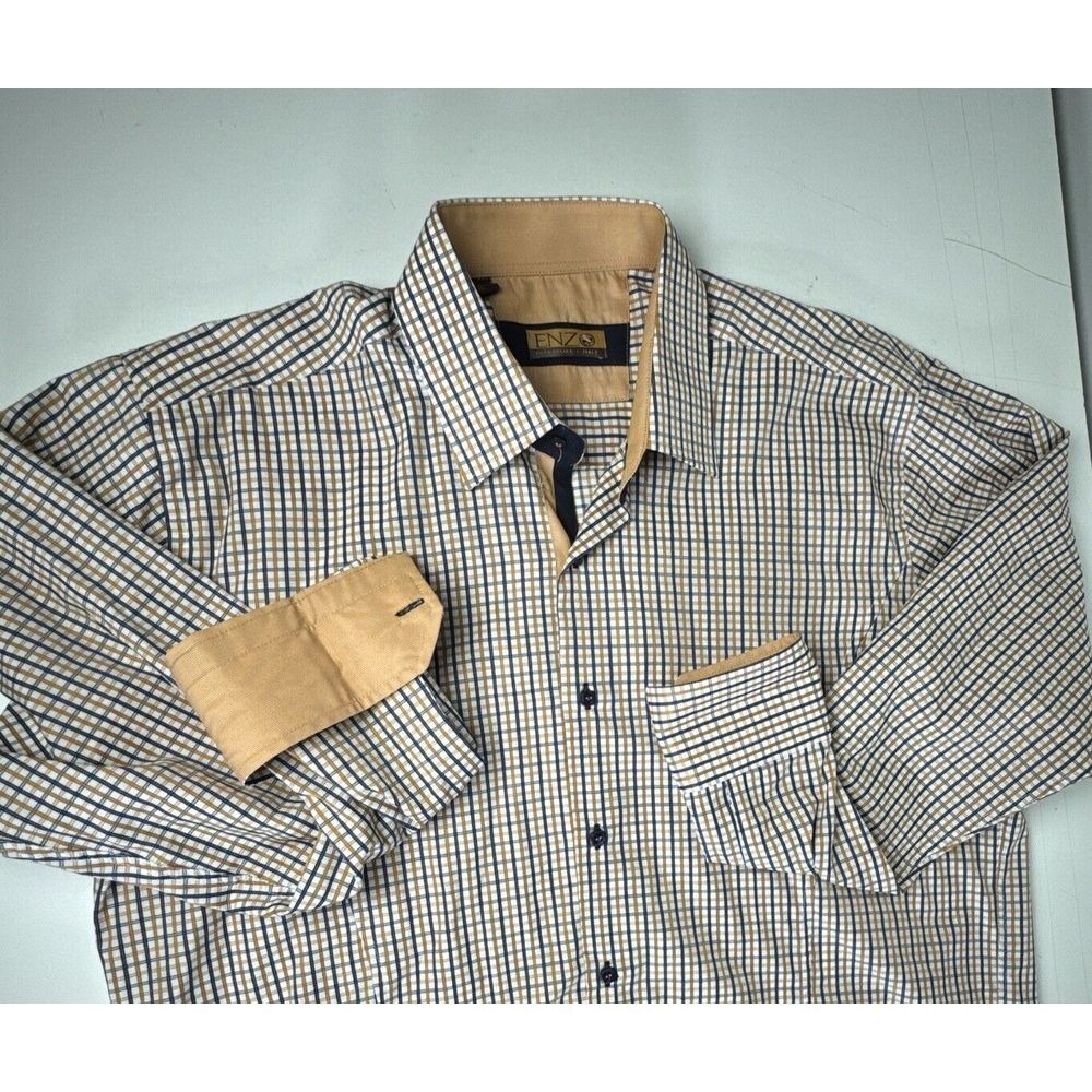 Enzo Tovare Italy Plaid Button Down Shirt, Men's XL